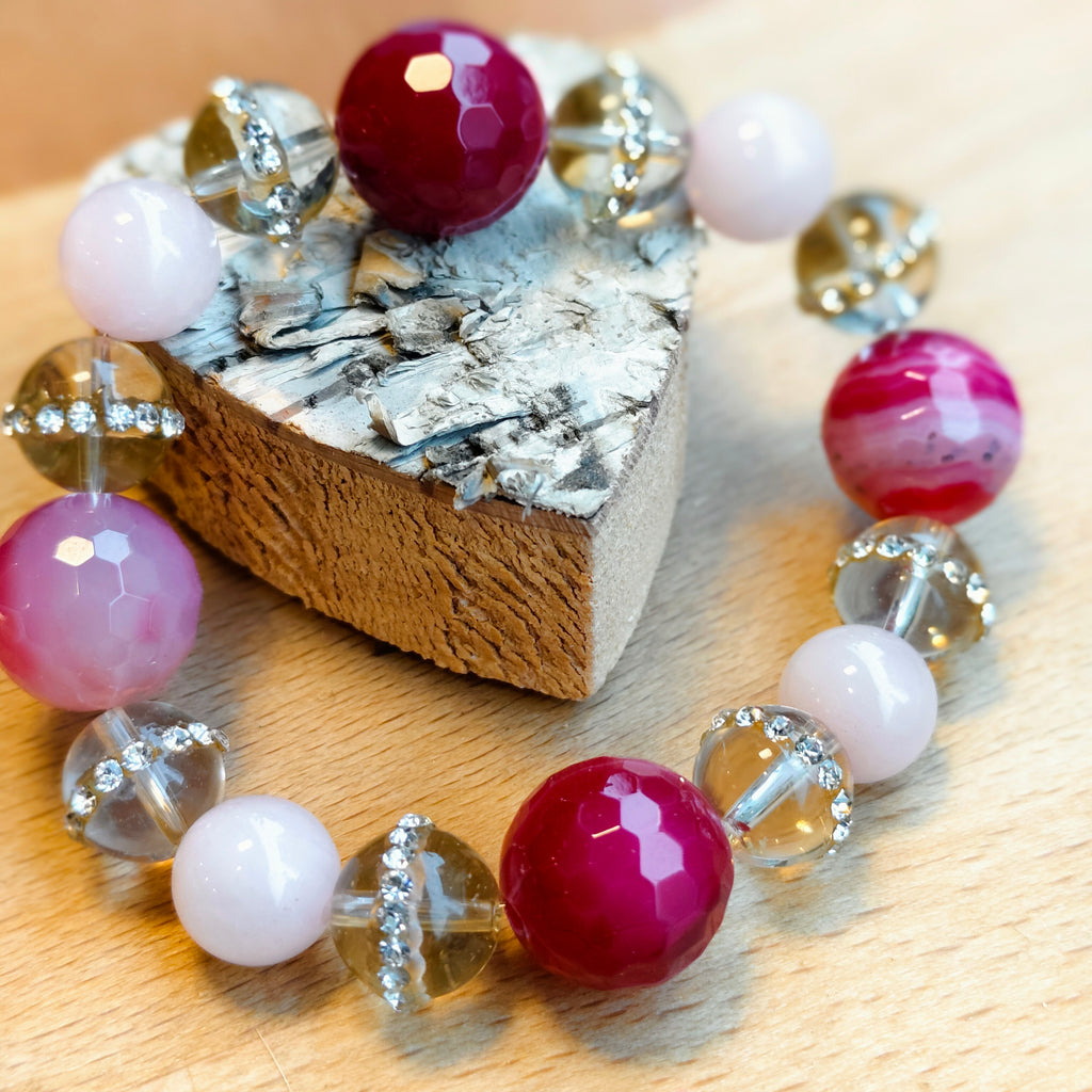 Zen-Harmony Armband: „Sanfte Lotus-Energie“ – Achat, Bergkristall & Rosenquarz