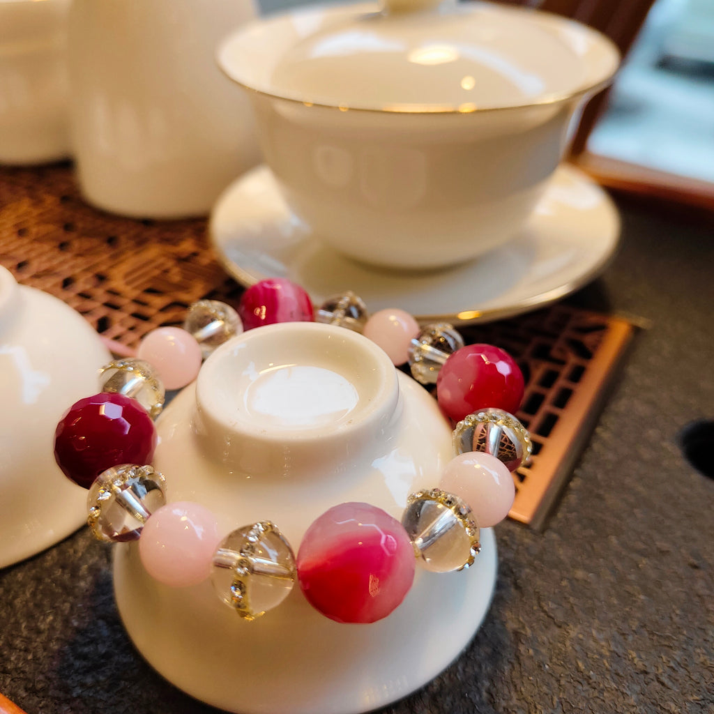 Zen-Harmony Armband: „Sanfte Lotus-Energie“ – Achat, Bergkristall & Rosenquarz